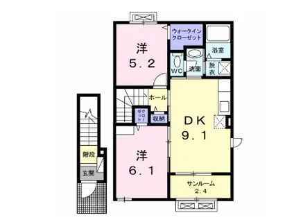 CASA DI PINO(2DK/2階)の間取り写真