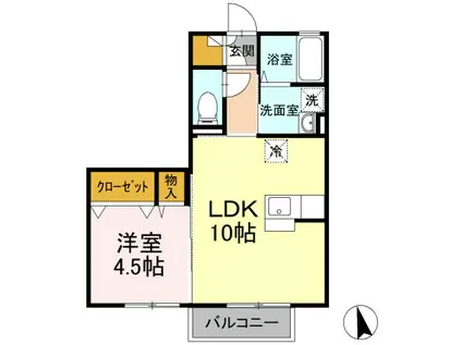 リビングタウン高松中央A棟(1LDK/2階)の間取り写真