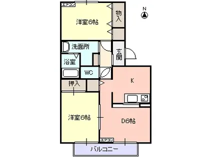 フローラルヒルズ ティアラ(2DK/1階)の間取り写真