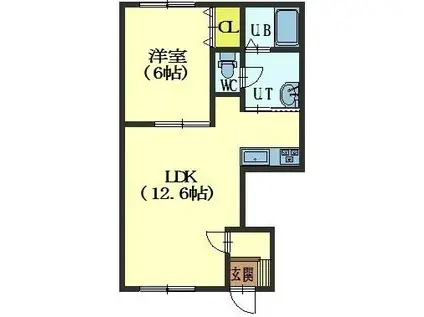 メゾンドアトール大川(1LDK/1階)の間取り写真
