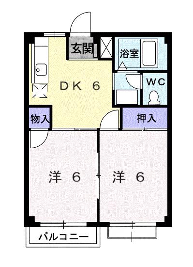 ネオハイツ半城土(2DK/1階)の間取り写真