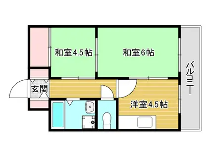 ライオンズ京橋(2DK/3階)の間取り写真