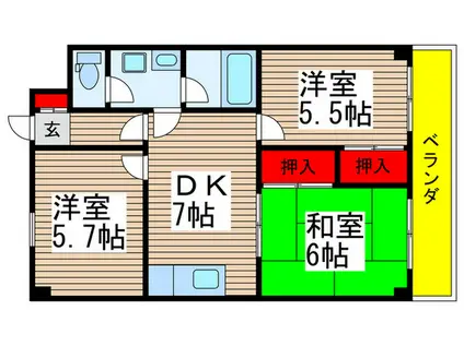 ハイグレードK(3DK/1階)の間取り写真