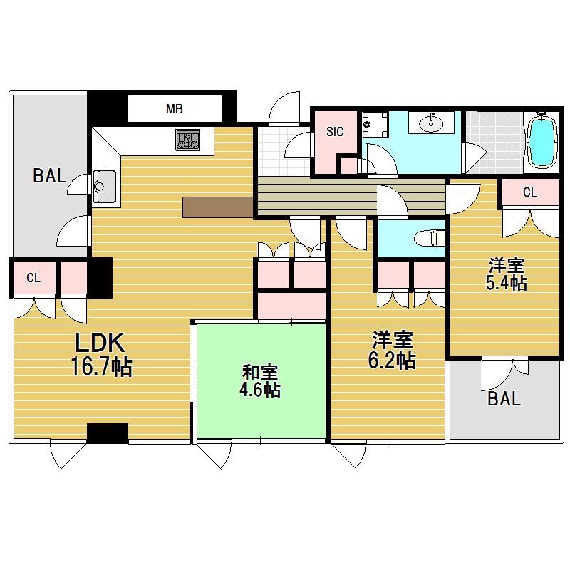 サンクタスタワー心斎橋ミラノグランデ(2LDK/21階)の間取り写真