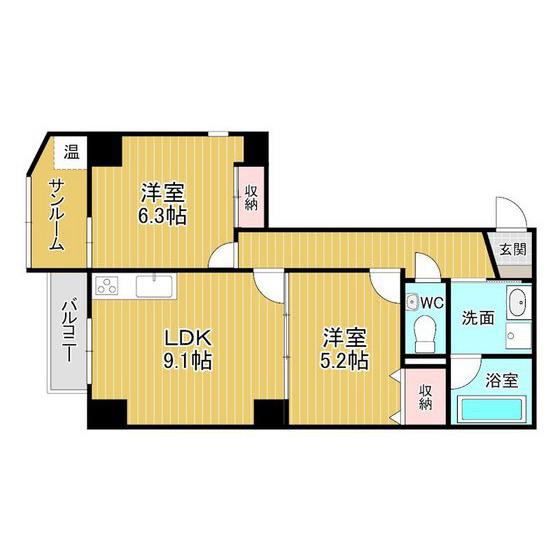 アクシルコート富山駅北(2LDK/1階)の間取り写真