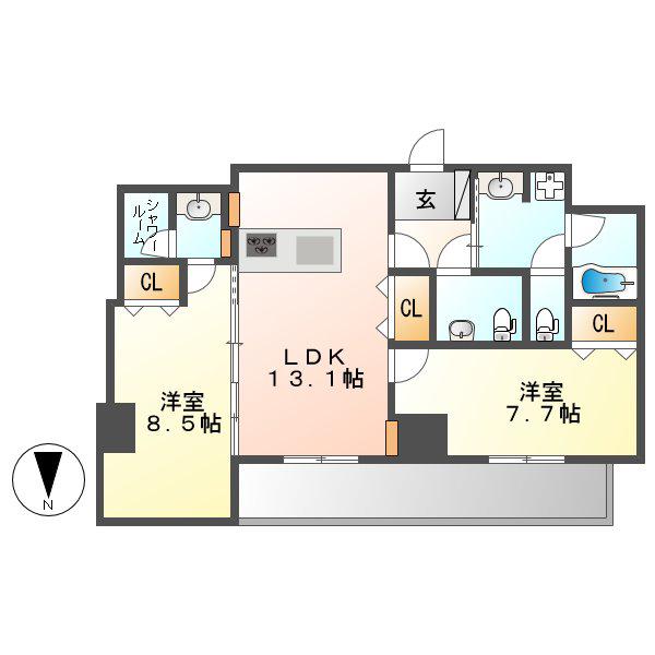 さくらHILLS NISHIKI PLATINUM RESIDENCE(2LDK/14階)の間取り写真
