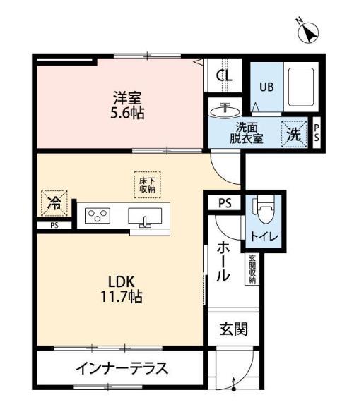 リーブルファイン相模原中央区中央(1LDK/1階)の間取り写真