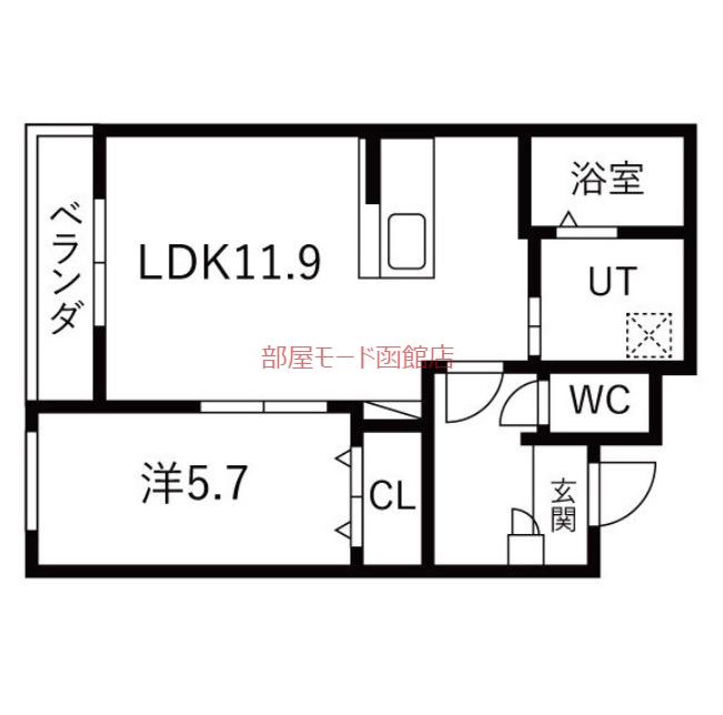 インフィニティ五稜郭公園(1LDK/1階)の間取り写真