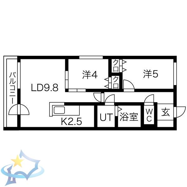 コートロティS21・B(2LDK/3階)の間取り写真
