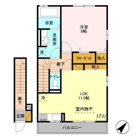 フィオーレ(1LDK/2階)の間取り写真