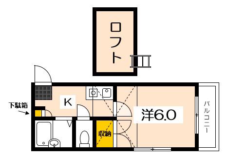 ヴィラ五日市(1K/2階)の間取り写真