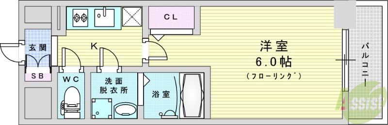 エスリード大阪デュアルゲート(1K/2階)の間取り写真