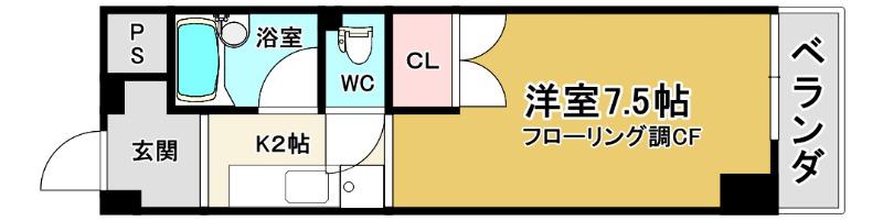 ウエストアップ元町(1K/3階)の間取り写真