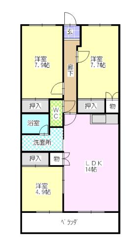ロジュマン徳重(3LDK/2階)の間取り写真