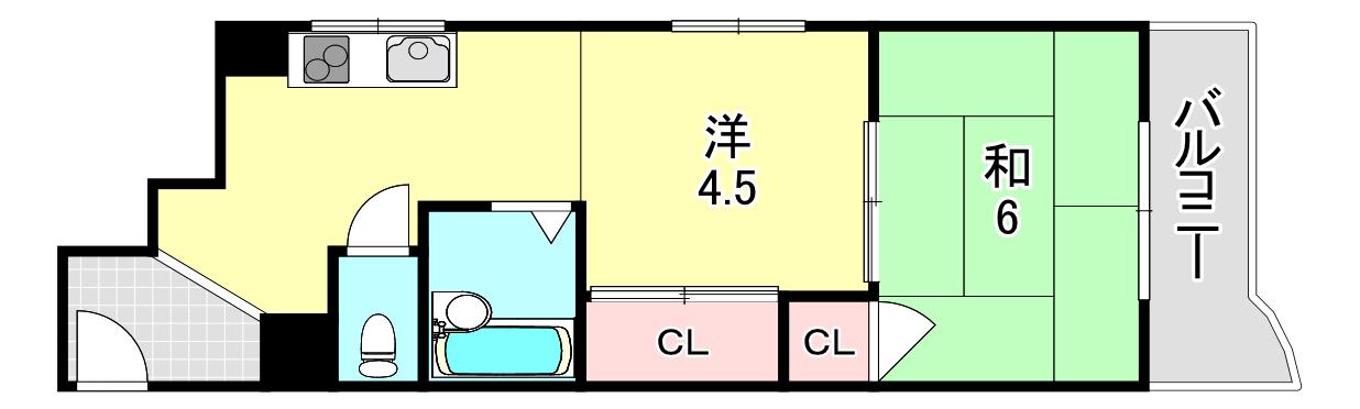 甲南灘コーポラス(2DK/3階)の間取り写真