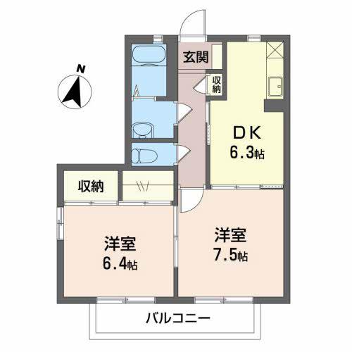 バリュージュ野沢A(2DK/2階)の間取り写真