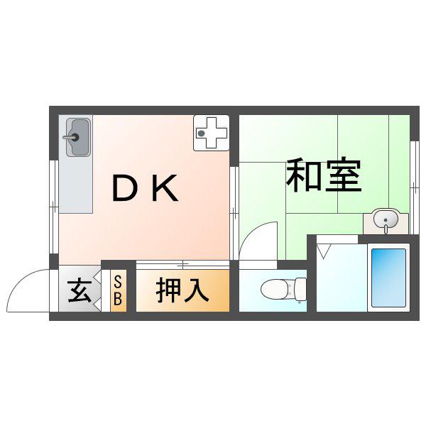 第2太陽ハイツ(1DK/2階)の間取り写真