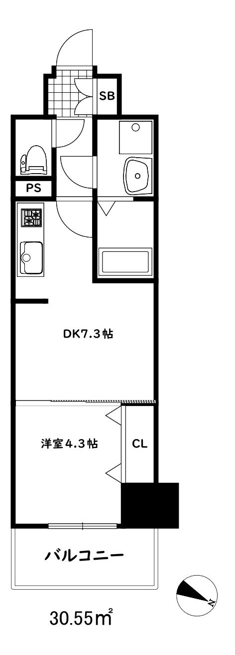プレサンス神戸セレスティア(1DK/5階)の間取り写真