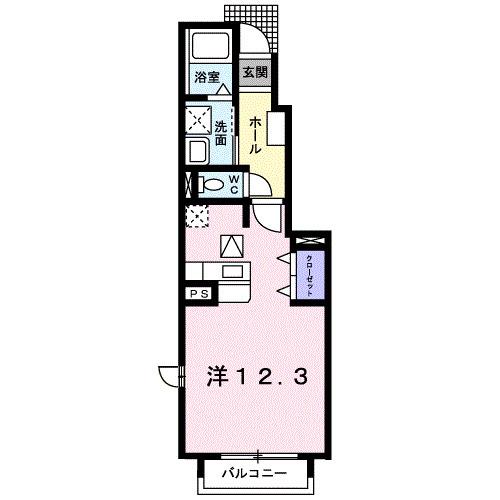 イースト.ウィング(ワンルーム/1階)の間取り写真
