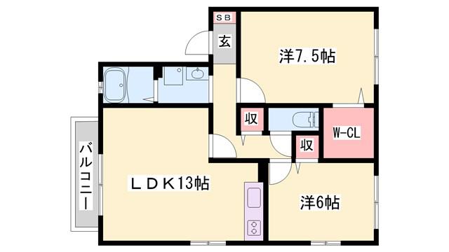 サンハイム1棟(2LDK/1階)の間取り写真