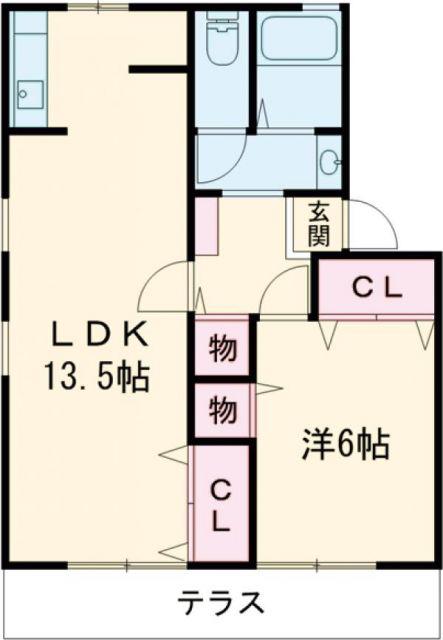 セジュール江島本町(1LDK/1階)の間取り写真