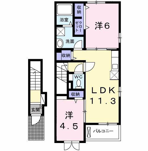 パークサイドエックスIV(2LDK/2階)の間取り写真