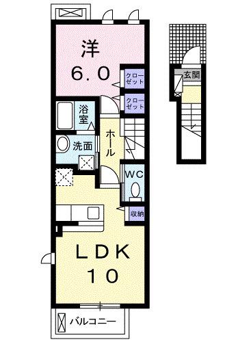 メゾンカルム(1LDK/2階)の間取り写真