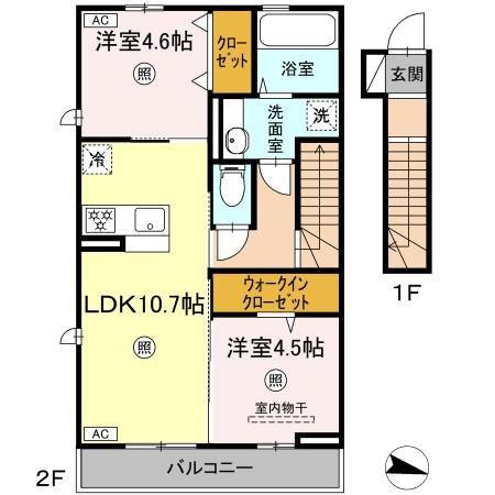 ウッドソレルやまが(2LDK/2階)の間取り写真