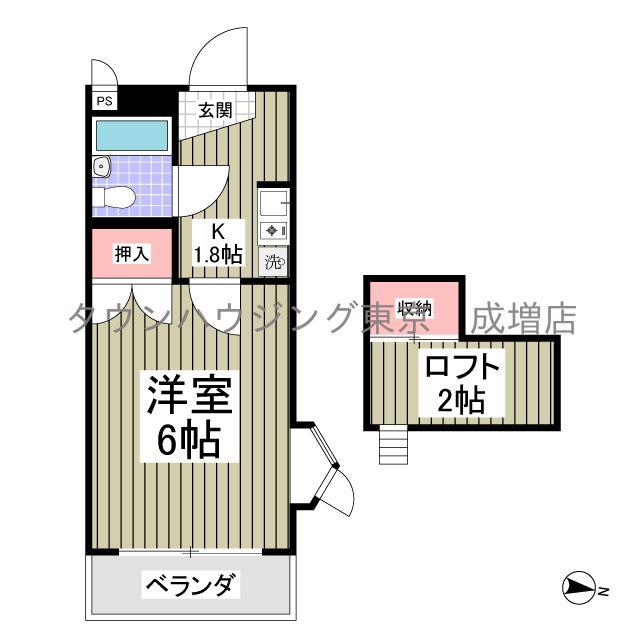ガーデンヒルズ新倉D(1K/2階)の間取り写真