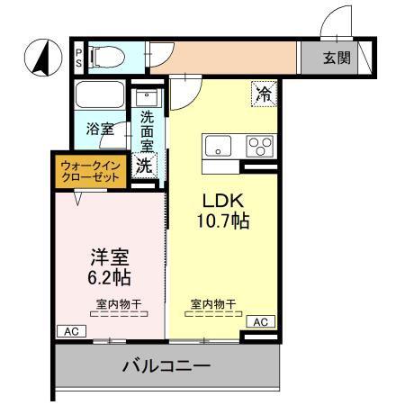 TORISIAS ゆいの杜6丁目 D棟(1LDK/2階)の間取り写真