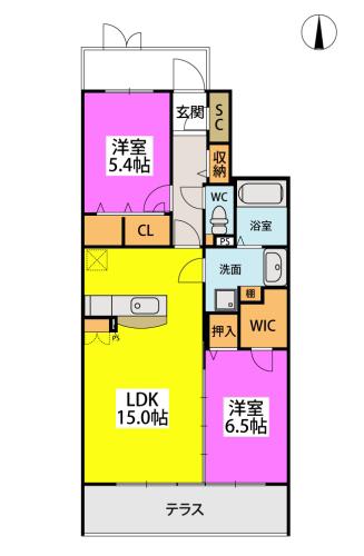テラフォルトゥーナ(2LDK/1階)の間取り写真