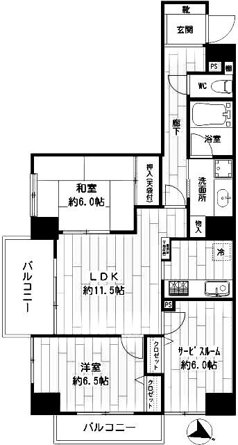 ダイアパレスプロミネントコート川崎(2SLDK/4階)の間取り写真