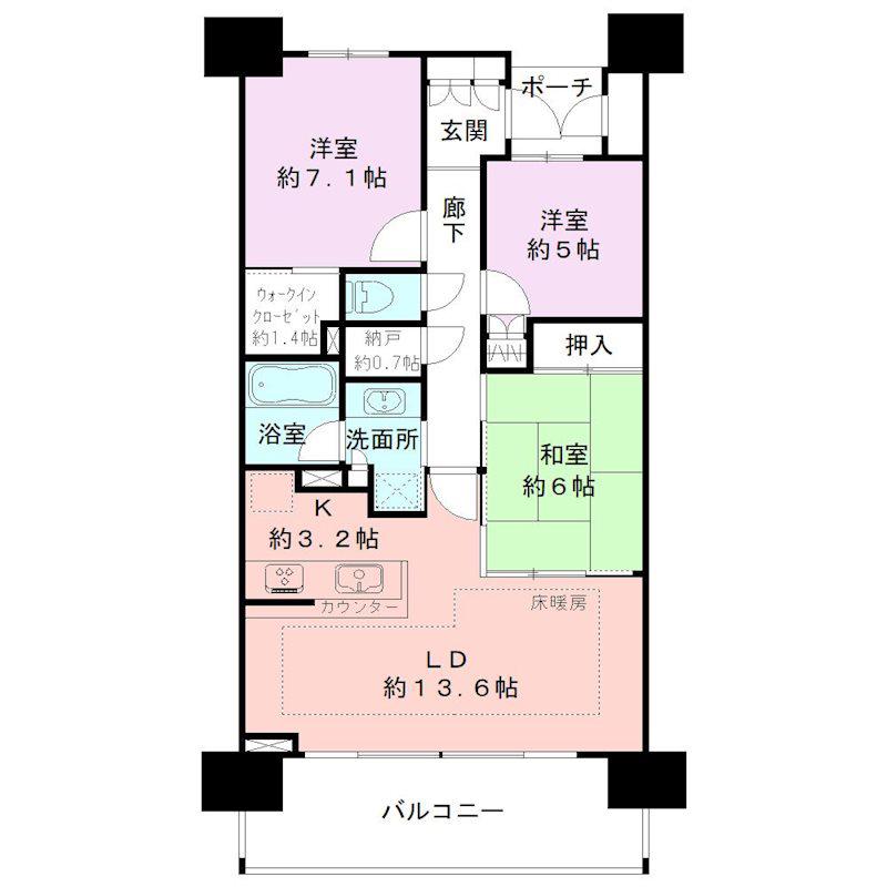 パストラルハイム萬代橋(3LDK/6階)の間取り写真