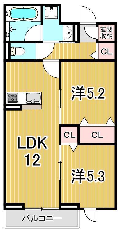 セレスティア東保木間II(2LDK/2階)の間取り写真