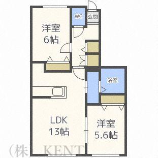 ベルリード西町 A棟(2LDK/1階)の間取り写真