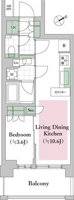 オープンレジデンシア用賀(1LDK/3階)の間取り写真
