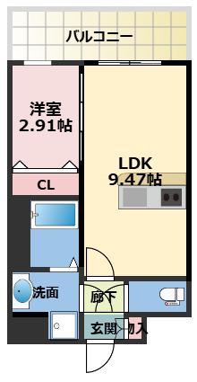 ALIVIS SHIMO-SHINJO SOL TERRACE(1LDK/3階)の間取り写真