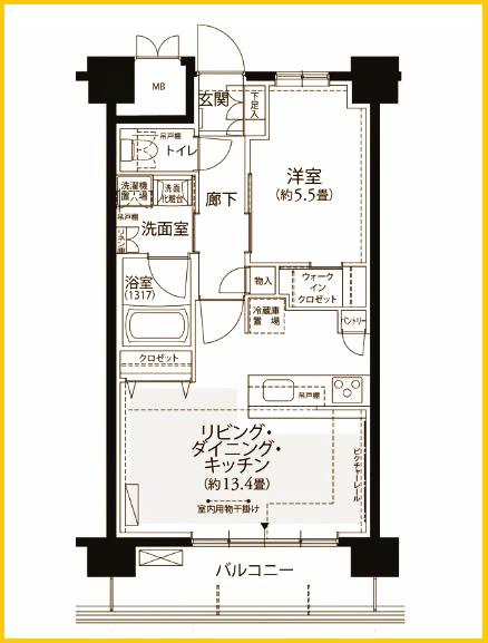 フロール横浜三ツ沢1番館(1LDK/2階)の間取り写真