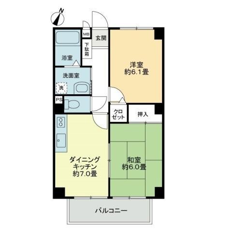 フォブールかざしヶ丘A(2DK/1階)の間取り写真