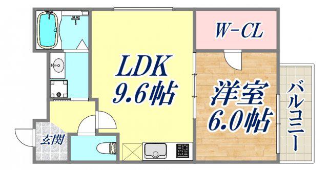 フジパレス津門中央公園1番館(1LDK/2階)の間取り写真
