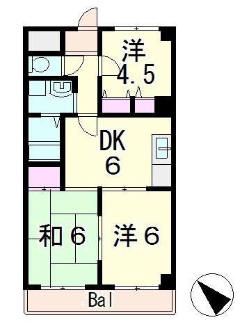 中沢椋館(3DK/2階)の間取り写真