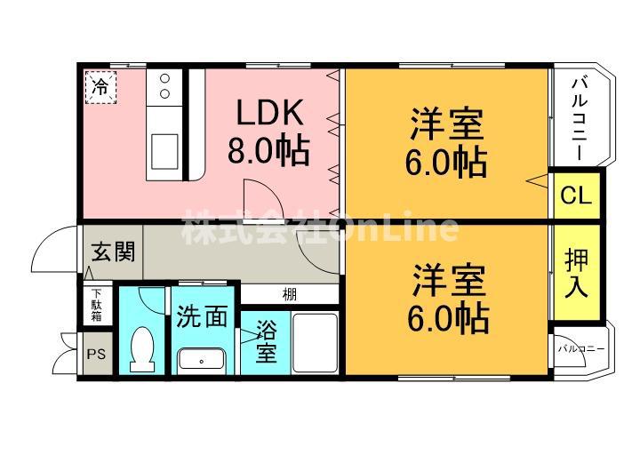 ヴィランディ(2LDK/4階)の間取り写真