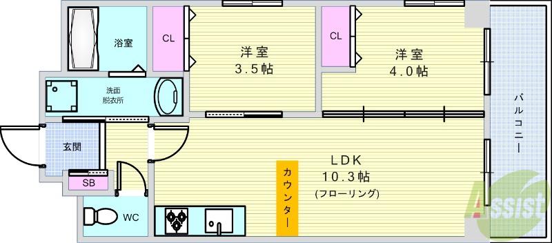 グランジュテ寺町(2LDK/5階)の間取り写真