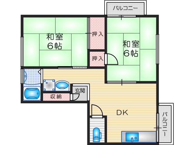 ハイツ南桜ヶ丘(2DK/1階)の間取り写真