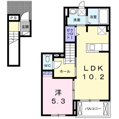 ラ・フォート月夜田(1LDK/2階)の間取り写真