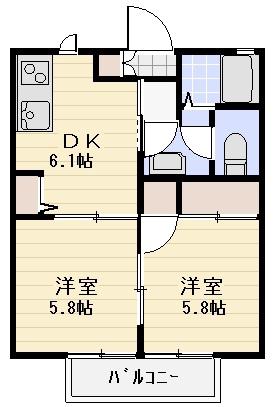ディアス石井ヶ丘(2DK/1階)の間取り写真