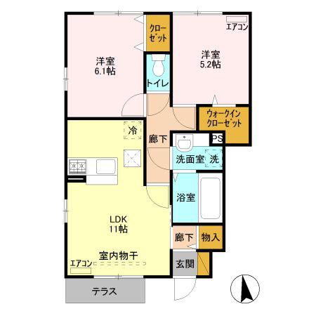 サンライトレジデンスII A(2LDK/1階)の間取り写真