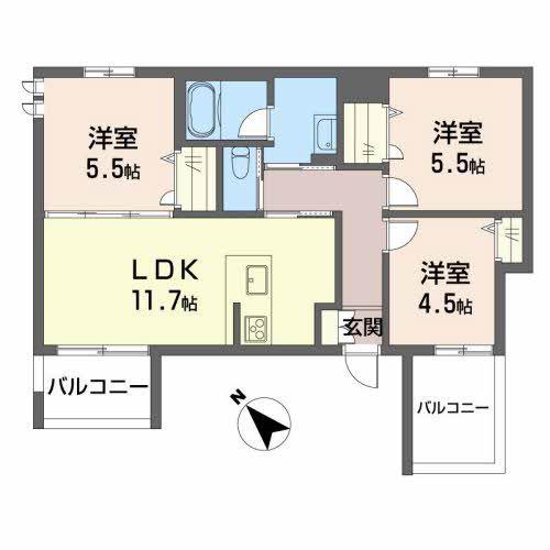 PRO NUBE U.S.G(3LDK/2階)の間取り写真