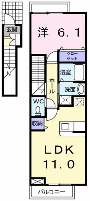 アルバ・ソーレB(1LDK/2階)の間取り写真