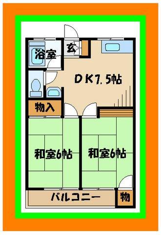 ネギビレッヂII(2DK/1階)の間取り写真
